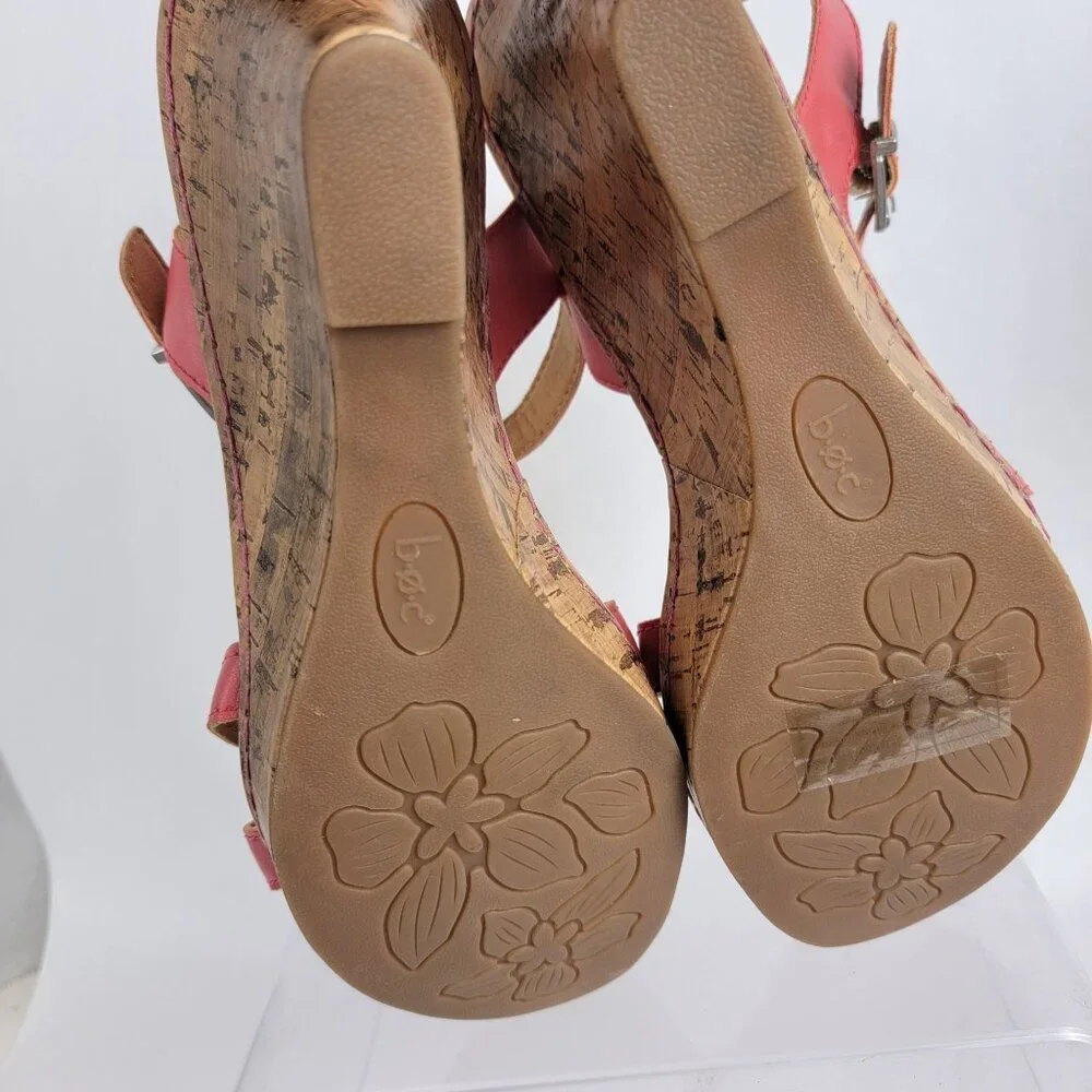 b.ø.c. EVITA Womens 10 Coral‎ Flowered Cork Platform Wedge Summer Sandal Boho
